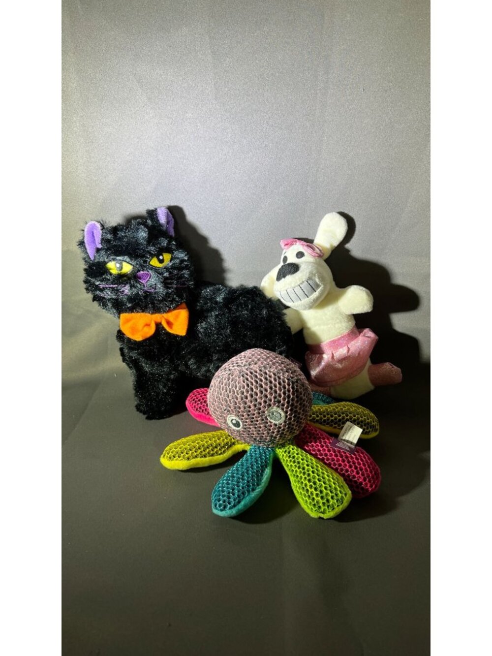 Set Of 3 Multipet Plush Dog Toys: Cat Rabbit Octopus Durable & Fun